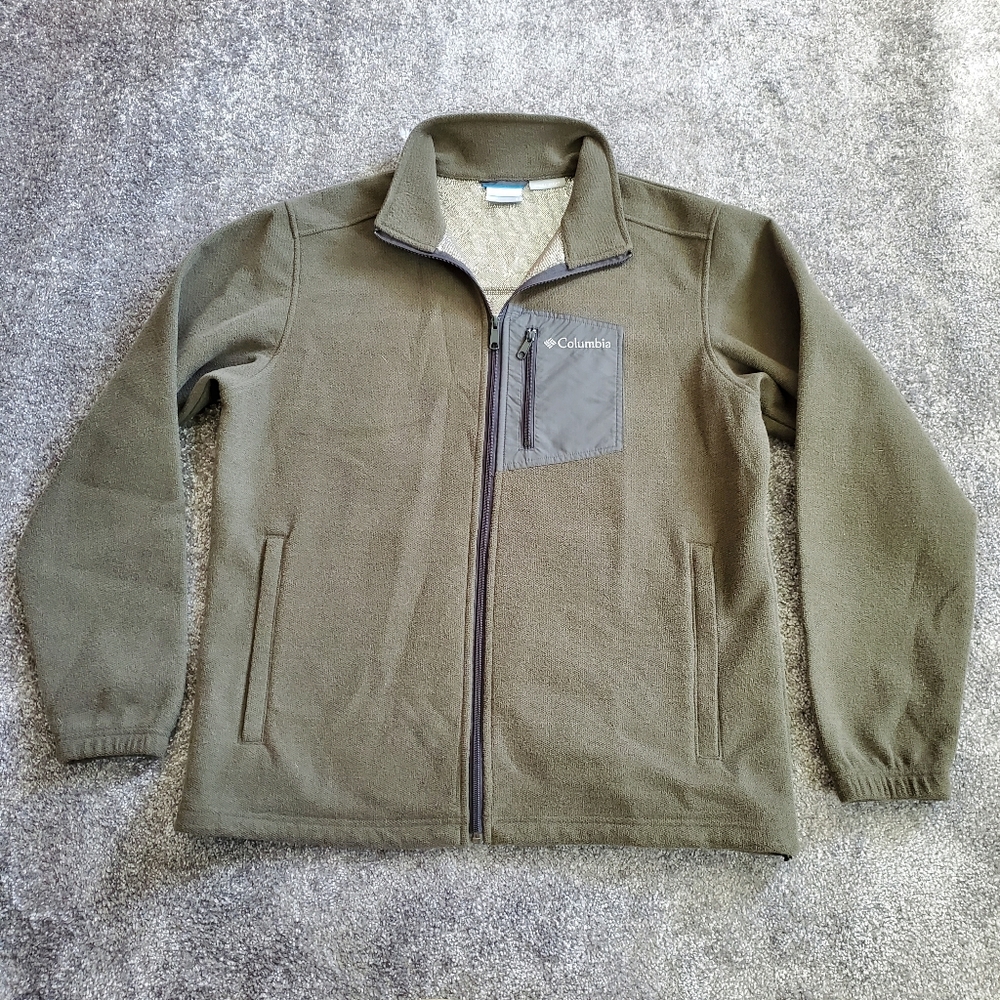 Columbia Jacket Mens Large Green fleece zip up omni heat thermal outdoor